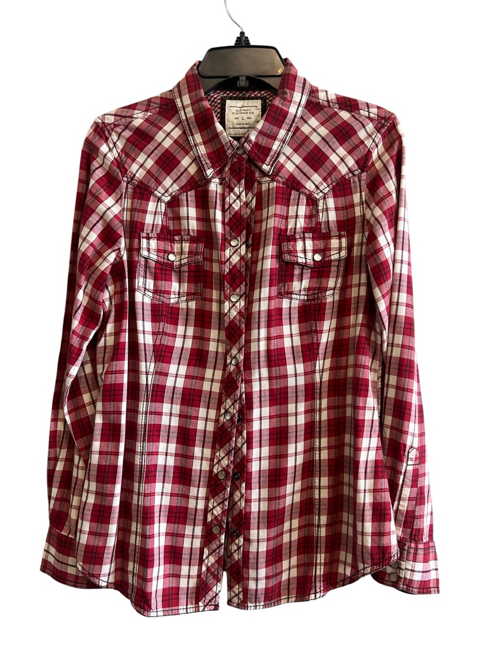 100% Cotton Old Navy Red and White Plaid Western Style Shirt